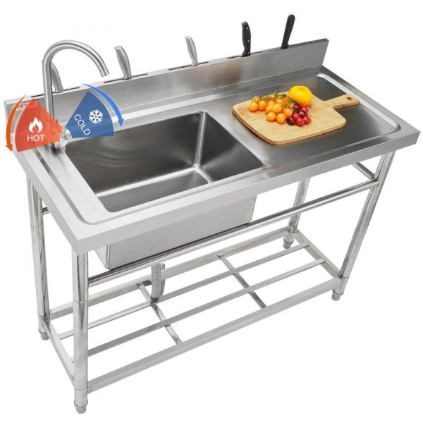 Restaurant Faucets & Plumbing & Sinks | Stainless Steel Utility Sink, 1 Compartment Free Standing Small Sink w/Workbench Faucet & legs, 39.4 x 19.1 x 37.4 in Commercial Single Bowl Sinks for Garage, Restaurant, Laundry, NSF Certified Restaurant & Food Service Restaurant Faucets & Plumbing & Sinks