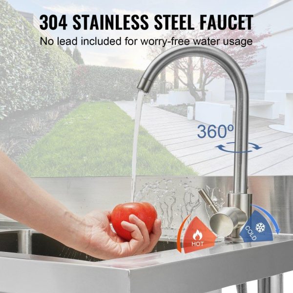 Restaurant Faucets & Plumbing & Sinks | Stainless Steel Utility Sink, 1 Compartment Free Standing Small Sink w/Workbench Faucet & legs, 47.2 x 19.7 x 37.4 in Commercial Single Bowl Sinks for Garage, Restaurant, Laundry, NSF Certified Restaurant & Food Service Restaurant Faucets & Plumbing & Sinks