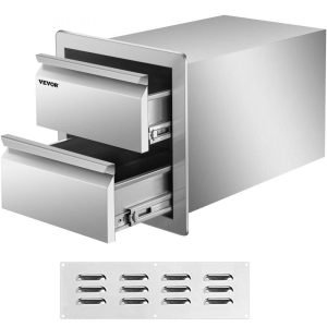 Restaurant Furniture | 14W x 14.5H x 23D Inch Flush Mount Stainless Steel Double Drawers with Recessed Handles for Outdoor Kitchens or BBQ Island Restaurant & Food Service Restaurant Furniture