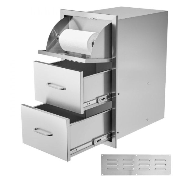 Restaurant Furniture | 17W x 30H x 21D Inch Outdoor Kitchen Stainless Steel Double Access Drawers with Paper Towel Holder Combo for BBQ Island or Grill Station Restaurant & Food Service Restaurant Furniture