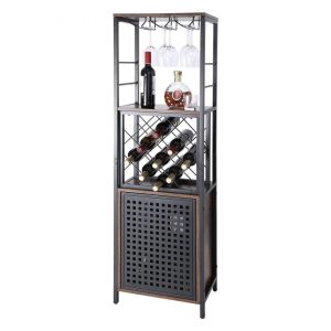 Restaurant Furniture | 18 Inch Industrial Bar Cabinet, Wine Table for Liquor and Glasses, Sideboard Buffet Cabinet with Glass Holder & Wine Rack, Freestanding Farmhouse Wood Coffee Bar Cabinet for Living Room Home Bar Restaurant & Food Service Restaurant Furniture