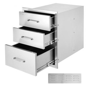 Restaurant Furniture | 18×23 Inch Outdoor Kitchen Stainless Steel Triple Access BBQ Drawers with Chrome Handle, 18 x23 x 23 Inch Restaurant & Food Service Restaurant Furniture