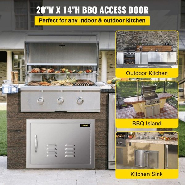 Restaurant Furniture | 20W x 14H Inch BBQ Access Single Door with Vents Horizontal BBQ Island Door Stainless Steel Outdoor Kitchen Doors for Commercial BBQ Grid Restaurant & Food Service Restaurant Furniture