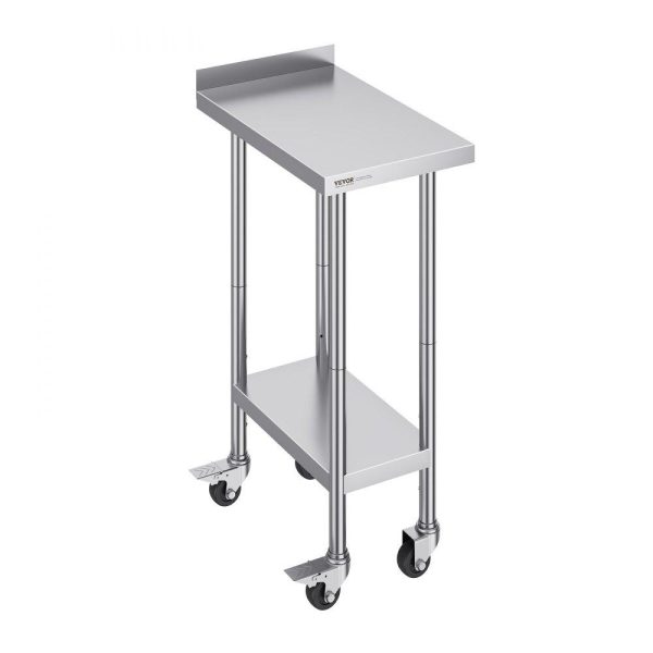 Restaurant Furniture | 24 x 15 x 40 Inch Stainless Steel Work Table, Commercial Food Prep Worktable with Casters, Heavy Duty Prep Worktable, Metal Work Table with Adjustable Height for Restaurant, Home and Hotel Restaurant & Food Service Restaurant Furniture