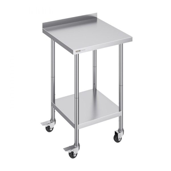 Restaurant Furniture | 24 x 24 x 40 Inch Stainless Steel Work Table, Commercial Food Prep Worktable with Casters, Heavy Duty Prep Worktable, Metal Work Table with Adjustable Height for Restaurant, Home and Hotel Restaurant & Food Service Restaurant Furniture