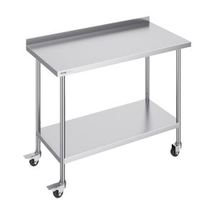 Restaurant Furniture | 24 x 48 x 40 Inch Stainless Steel Work Table, Commercial Food Prep Worktable with Casters, Heavy Duty Prep Worktable, Metal Work Table with Adjustable Height for Restaurant, Home and Hotel Restaurant & Food Service Restaurant Furniture