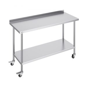 Restaurant Furniture | 24 x 60 x 40 Inch Stainless Steel Work Table, Commercial Food Prep Worktable with Casters, Heavy Duty Prep Worktable, Metal Work Table with Adjustable Height for Restaurant, Home and Hotel Restaurant & Food Service Restaurant Furniture