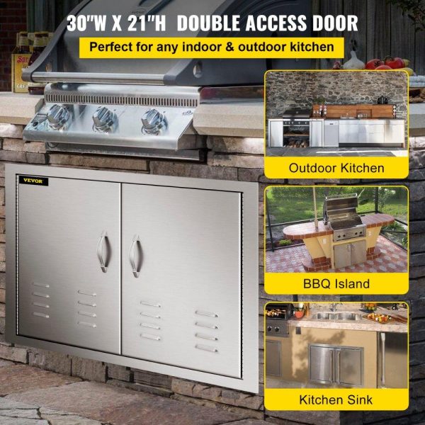 Restaurant Furniture | 30W x 21H Inch Double Door with Vents BBQ Access Door Stainless Steel Outdoor Kitchen Doors for BBQ Island Restaurant & Food Service Restaurant Furniture