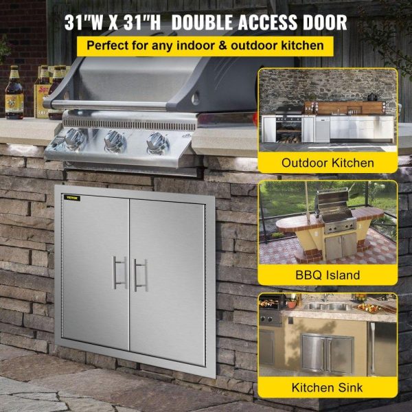 Restaurant Furniture | 31 Inch BBQ Access Door 304 Stainless Steel BBQ Island 31W x 31H Inchs Double Door with Paper Towel Holder for Outdoor Kitchen Restaurant & Food Service Restaurant Furniture