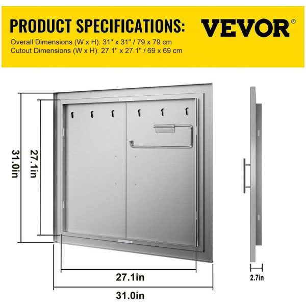 Restaurant Furniture | 31 Inch BBQ Access Door 304 Stainless Steel BBQ Island 31W x 31H Inchs Double Door with Paper Towel Holder for Outdoor Kitchen Restaurant & Food Service Restaurant Furniture