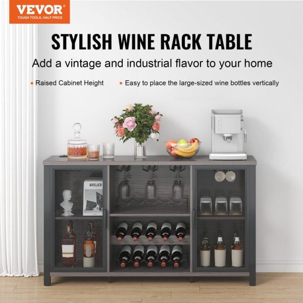 Restaurant Furniture | 47 Inch Industrial Bar Cabinet, Wine Table for Liquor & Glasses, Sideboard Buffet Cabinet with Wine Rack, Freestanding Farmhouse Wood Coffee Bar Cabinet for Living Room, Home Bar, Kitchen White Restaurant & Food Service Restaurant Furniture