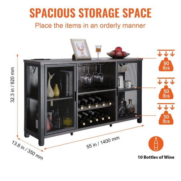 Restaurant Furniture | 47 Inch Industrial Bar Cabinet, Wine Table for Liquor & Glasses, Sideboard Buffet Cabinet with Wine Rack, Freestanding Farmhouse Wood Coffee Bar Cabinet for Living Room, Home Bar, Kitchen White Restaurant & Food Service Restaurant Furniture