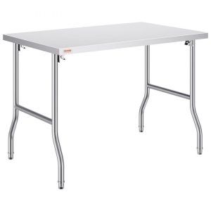 Restaurant Furniture | 48 x 30 Inch Folding Commercial Prep Table Commercial Worktable Workstation, Heavy-Duty Stainless Steel Folding Table with 220 lbs Load, Silver Stainless Steel Kitchen Island，Kitchen Work Table Restaurant & Food Service Restaurant Furniture