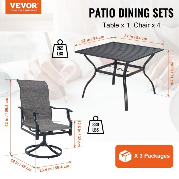 Restaurant Furniture | 5 Pieces Patio Dining Set, Outdoor Furniture Table and Swivel Chairs Set, All Weather Garden Furniture Table Sets, Iron Patio Conversation Set with Umbrella Hole, For Lawn, Deck, Backyard, Black Restaurant & Food Service Restaurant Furniture