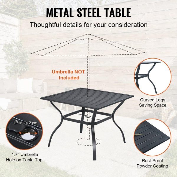 Restaurant Furniture | 5 Pieces Patio Dining Set, Outdoor Furniture Table and Swivel Chairs Set, All Weather Garden Furniture Table Sets, Iron Patio Conversation Set with Umbrella Hole, For Lawn, Deck, Backyard, Black Restaurant & Food Service Restaurant Furniture