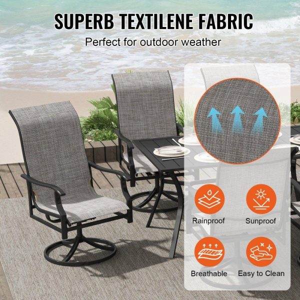 Restaurant Furniture | 7 Pieces Patio Dining Set, Outdoor Furniture Table and Swivel Chairs Set, All Weather Garden Furniture Table Sets, Iron Patio Conversation Set with Umbrella Hole, For Lawn, Deck, Backyard, Black Restaurant & Food Service Restaurant Furniture