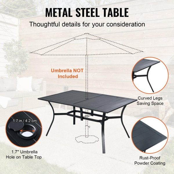 Restaurant Furniture | 7 Pieces Patio Dining Set, Outdoor Furniture Table and Swivel Chairs Set, All Weather Garden Furniture Table Sets, Iron Patio Conversation Set with Umbrella Hole, For Lawn, Deck, Backyard, Black Restaurant & Food Service Restaurant Furniture