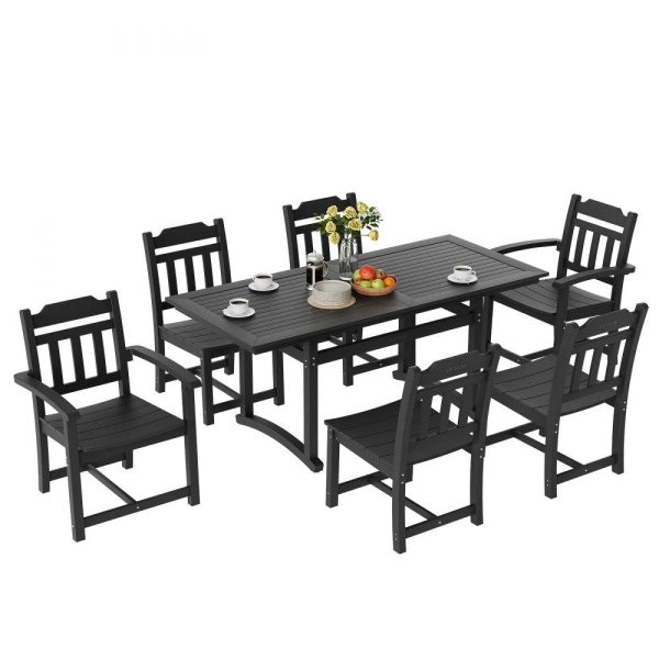 Restaurant Furniture | 7 Pieces Patio Dining Set, Outdoor Rectangle Furniture Table and Chairs Set, All Weather Garden Furniture Table Sets, HIPS Patio Conversation Set, For Lawn, Deck, Backyard, Poolside, Black Restaurant & Food Service Restaurant Furniture