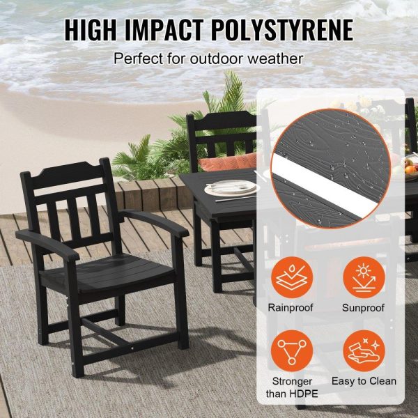 Restaurant Furniture | 7 Pieces Patio Dining Set, Outdoor Rectangle Furniture Table and Chairs Set, All Weather Garden Furniture Table Sets, HIPS Patio Conversation Set, For Lawn, Deck, Backyard, Poolside, Black Restaurant & Food Service Restaurant Furniture