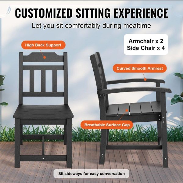 Restaurant Furniture | 7 Pieces Patio Dining Set, Outdoor Rectangle Furniture Table and Chairs Set, All Weather Garden Furniture Table Sets, HIPS Patio Conversation Set, For Lawn, Deck, Backyard, Poolside, Black Restaurant & Food Service Restaurant Furniture