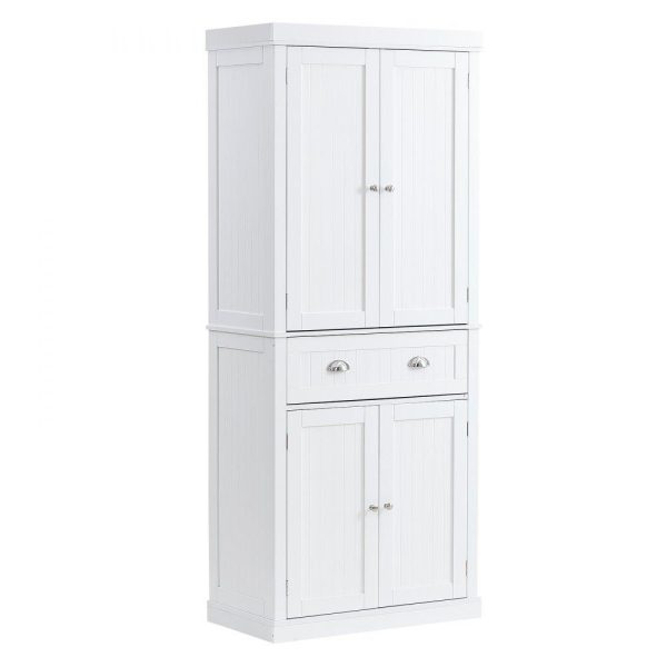 Restaurant Furniture | 72″ Kitchen Pantry Storage Cabinet, Freestanding Utility Cabinets with Doors, Drawer and 3 Adjustable Shelves, Tall Food Buffet Pantries for Kitchen, Living Room, Dinning Room, Laundry, White Restaurant & Food Service Restaurant Furniture