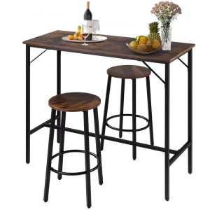 Restaurant Furniture | Bar Table and Chairs Set 39″ Pub Table Set with 2 Bar Stools Kitchen Dining Table and Chairs Set for 2 Iron Frame Counter Height Dining Sets for Home, Kitchen, Living Room Restaurant & Food Service Restaurant Furniture