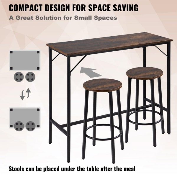 Restaurant Furniture | Bar Table and Chairs Set 39″ Pub Table Set with 2 Bar Stools Kitchen Dining Table and Chairs Set for 2 Iron Frame Counter Height Dining Sets for Home, Kitchen, Living Room Restaurant & Food Service Restaurant Furniture