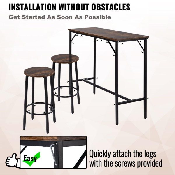 Restaurant Furniture | Bar Table and Chairs Set 39″ Pub Table Set with 2 Bar Stools Kitchen Dining Table and Chairs Set for 2 Iron Frame Counter Height Dining Sets for Home, Kitchen, Living Room Restaurant & Food Service Restaurant Furniture