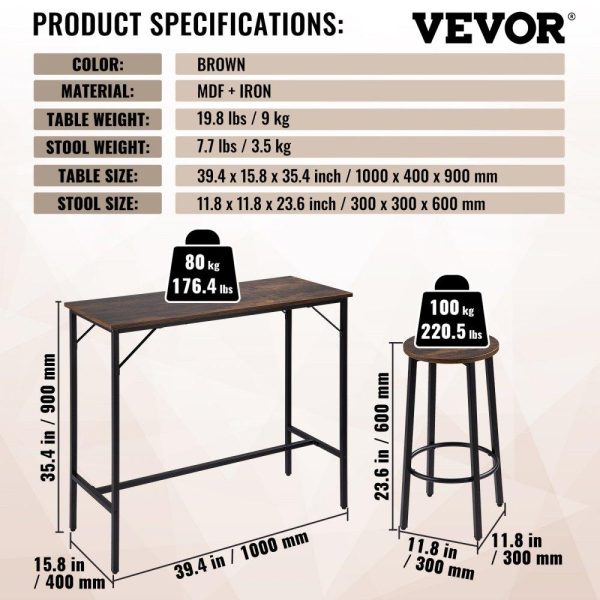 Restaurant Furniture | Bar Table and Chairs Set 39″ Pub Table Set with 2 Bar Stools Kitchen Dining Table and Chairs Set for 2 Iron Frame Counter Height Dining Sets for Home, Kitchen, Living Room Restaurant & Food Service Restaurant Furniture