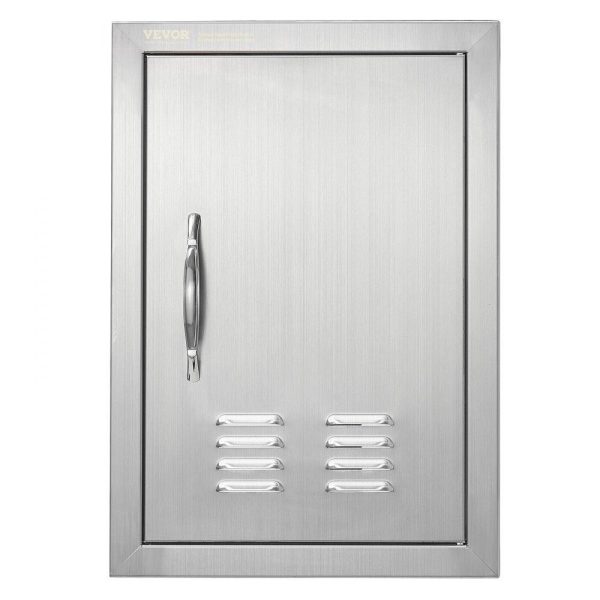 Restaurant Furniture | BBQ Access Door, 14W x 20H Inch Single Outdoor Kitchen Door, Stainless Steel Flush Mount Door, Wall Vertical Door with Handle and vents, for BBQ Island, Grilling Station, Outside Cabinet Silver Restaurant & Food Service Restaurant Furniture