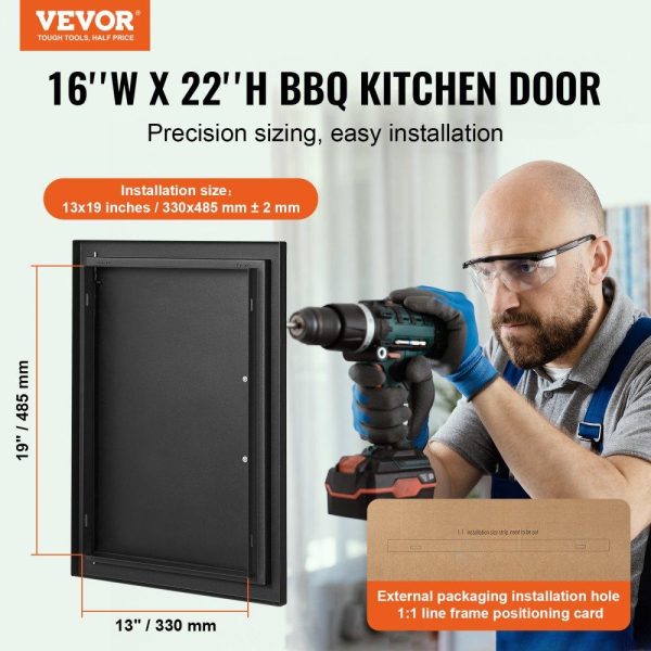 Restaurant Furniture | BBQ Access Door, 16W x 22H Inch Single Outdoor Kitchen Door, Cold Plate Flush Mount Door, Wall Vertical Door with Handle, for BBQ Island, Grilling Station, Outside Cabinet Black Restaurant & Food Service Black