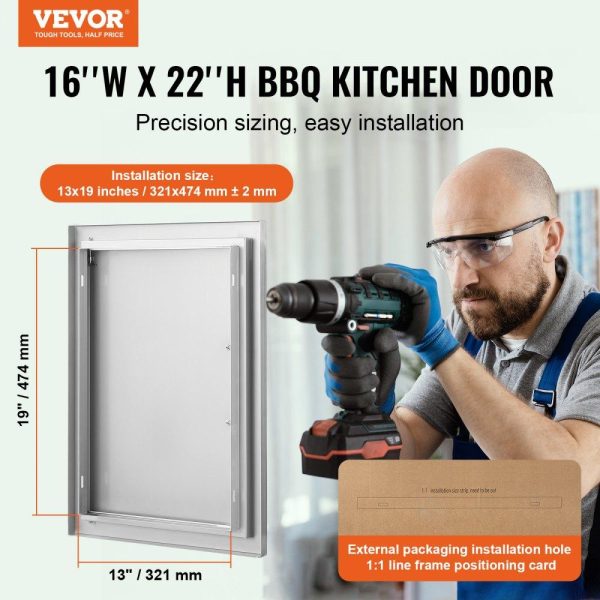 Restaurant Furniture | BBQ Access Door, 16W x 22H Inch Single Outdoor Kitchen Door, Stainless Steel Flush Mount Door, Wall Vertical Door with Handle, for BBQ Island, Grilling Station, Outside Cabinet Silver Restaurant & Food Service Restaurant Furniture