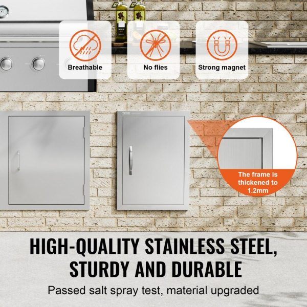 Restaurant Furniture | BBQ Access Door, 16W x 22H Inch Single Outdoor Kitchen Door, Stainless Steel Flush Mount Door, Wall Vertical Door with Handle, for BBQ Island, Grilling Station, Outside Cabinet Silver Restaurant & Food Service Restaurant Furniture