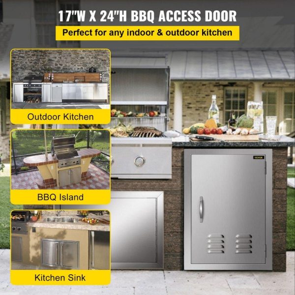 Restaurant Furniture | BBQ Access Door 17 x 24 Inch Vertical Island Door with Vents Stainless Steel Single Access Door Flush Mount Outdoor Kitchen Restaurant & Food Service Restaurant Furniture