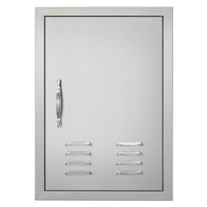 Restaurant Furniture | BBQ Access Door, 17W x 24H Inch Single Outdoor Kitchen Door, Stainless Steel Flush Mount Door, Wall Vertical Door with Handle, Vents and Hook, for BBQ Island, Grilling Station, Outside Cabinet Silver Restaurant & Food Service Restaurant Furniture