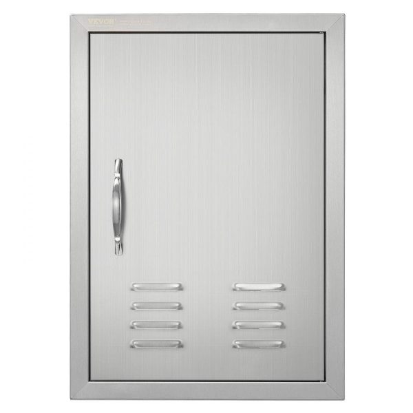 Restaurant Furniture | BBQ Access Door, 17W x 24H Inch Single Outdoor Kitchen Door, Stainless Steel Flush Mount Door, Wall Vertical Door with Handle, Vents and Hook, for BBQ Island, Grilling Station, Outside Cabinet Silver Restaurant & Food Service Restaurant Furniture