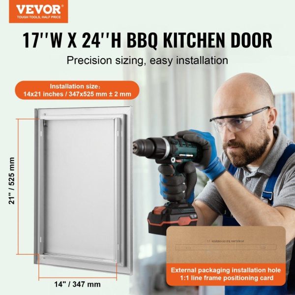 Restaurant Furniture | BBQ Access Door, 17W x 24H Inch Single Outdoor Kitchen Door, Stainless Steel Flush Mount Door, Wall Vertical Door with Recessed Handle, for BBQ Island, Grilling Station, Outside Cabinet Restaurant & Food Service Restaurant Furniture