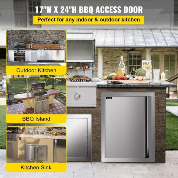 Restaurant Furniture | BBQ Access Door 17W x 24H Inch, Vertical Single BBQ Door Stainless Steel with Recessed Handle, Outdoor Kitchen Doors for BBQ Island, Grill Station, Outside Cabinet Restaurant & Food Service Restaurant Furniture