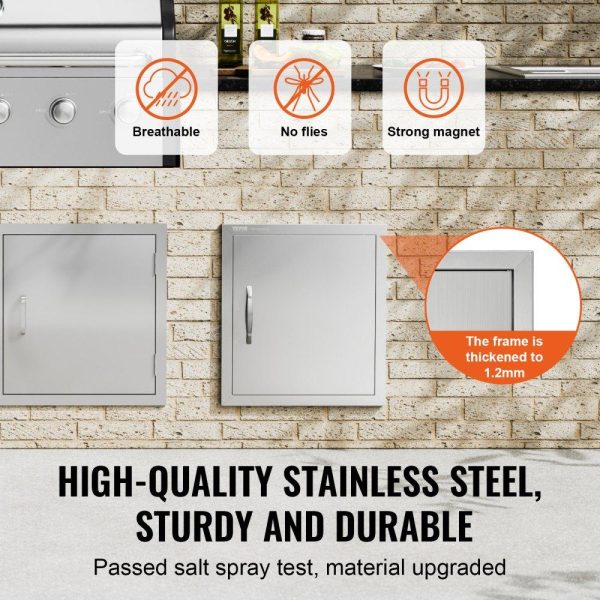 Restaurant Furniture | BBQ Access Door, 18W x 20H Inch Single Outdoor Kitchen Door, Stainless Steel Flush Mount Door, Wall Vertical Door with Handle and Hook, for BBQ Island, Grilling Station, Outside Cabinet Silver Restaurant & Food Service Restaurant Furniture