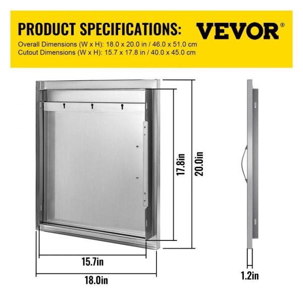 Restaurant Furniture | BBQ Access Door 18W x 20H Inch, Vertical Single BBQ Door Stainless Steel, Outdoor Kitchen Doors for BBQ Island, Grill Station, Outside Cabinet Restaurant & Food Service Restaurant Furniture