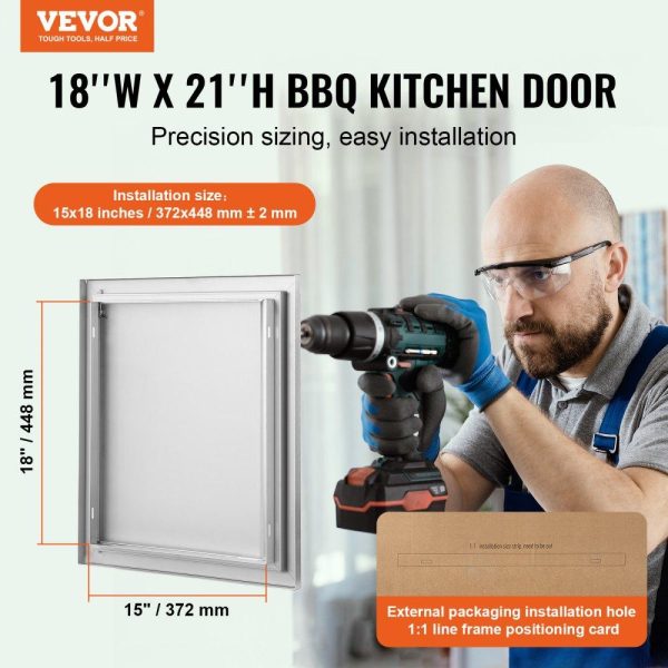 Restaurant Furniture | BBQ Access Door, 18W x 21H Inch Single Outdoor Kitchen Door, Stainless Steel Flush Mount Door, Wall Vertical Door with Recessed Handle, for BBQ Island, Grilling Station, Outside Cabinet Restaurant & Food Service Restaurant Furniture