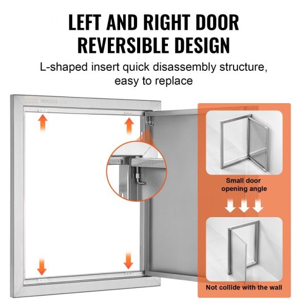 Restaurant Furniture | BBQ Access Door, 18W x 21H Inch Single Outdoor Kitchen Door, Stainless Steel Flush Mount Door, Wall Vertical Door with Recessed Handle, for BBQ Island, Grilling Station, Outside Cabinet Restaurant & Food Service Restaurant Furniture