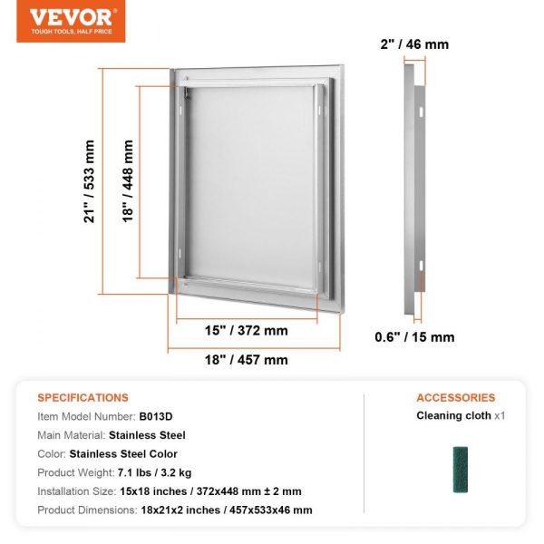 Restaurant Furniture | BBQ Access Door, 18W x 21H Inch Single Outdoor Kitchen Door, Stainless Steel Flush Mount Door, Wall Vertical Door with Recessed Handle, for BBQ Island, Grilling Station, Outside Cabinet Restaurant & Food Service Restaurant Furniture