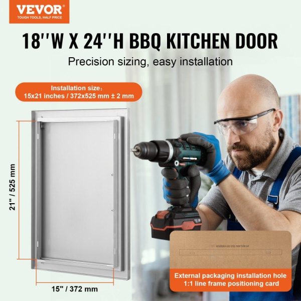 Restaurant Furniture | BBQ Access Door, 18W x 24H Inch Single Outdoor Kitchen Door, Stainless Steel Flush Mount Door, Wall Vertical Door with Handle, for BBQ Island, Grilling Station, Outside Cabinet Silver Restaurant & Food Service Restaurant Furniture