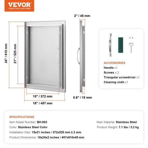 Restaurant Furniture | BBQ Access Door, 18W x 24H Inch Single Outdoor Kitchen Door, Stainless Steel Flush Mount Door, Wall Vertical Door with Handle, for BBQ Island, Grilling Station, Outside Cabinet Silver Restaurant & Food Service Restaurant Furniture