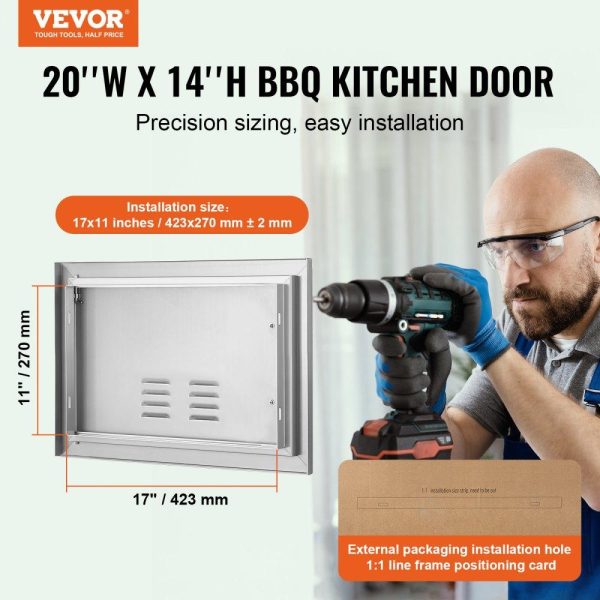 Restaurant Furniture | BBQ Access Door, 20W x 14H Inch Single Outdoor Kitchen Door, Stainless Steel Flush Mount Door, Wall Vertical Door with Handle and vents, for BBQ Island, Grilling Station, Outside Cabinet Restaurant & Food Service Restaurant Furniture