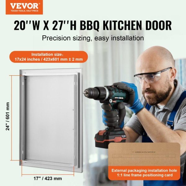 Restaurant Furniture | BBQ Access Door, 20W x 27H Inch Single Outdoor Kitchen Door, Stainless Steel Flush Mount Door, Wall Vertical Door with Handle, for BBQ Island, Grilling Station, Outside Cabinet Restaurant & Food Service Restaurant Furniture