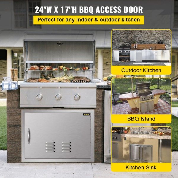 Restaurant Furniture | BBQ Access Door 24 x 17 Inch Horizontal Island Door with Vents Stainless Steel Single Access Door Flush Mount Outdoor Kitchen Restaurant & Food Service Restaurant Furniture