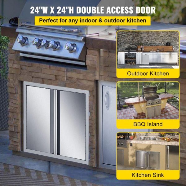 Restaurant Furniture | BBQ Access Door 24 x 24 Inch, Double BBQ Door Stainless Steel with Recessed Handle, Outdoor Kitchen Doors for BBQ Island, Grill Station, Outside Cabinet Restaurant & Food Service Restaurant Furniture