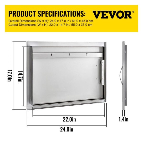 Restaurant Furniture | BBQ Access Door 24W x 17H Inch, Horizontal Single BBQ Door Stainless Steel, Outdoor Kitchen Doors for BBQ Island, Grill Station, Outside Cabinet Restaurant & Food Service Restaurant Furniture